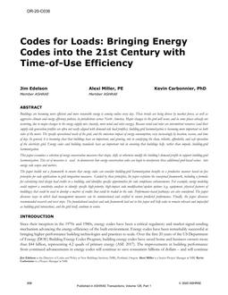 OR-20-C036 — Codes for Loads: Bringing Energy Codes into the 21st Century with Time-of-Use Efficiency