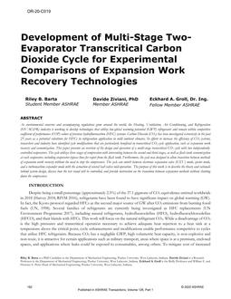 OR-20-C019 — Development of Multi-Stage Two-Evaporator Transcritical Carbon Dioxide Cycle for Experimental Comparisons of Expansion Work Recovery Technologies