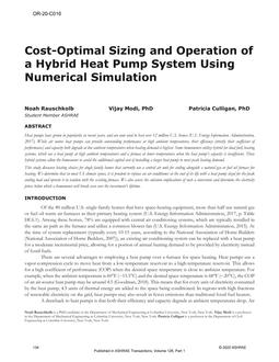 OR-20-C016 — Cost-Optimal Sizing and Operation of a Hybrid Heat Pump System Using Numerical Simulation