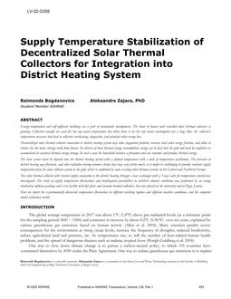 LV-22-C059 – Supply Temperature Stabilization of Decentralized Solar Thermal Collectors for Integration into District Heating System