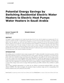 LV-22-C067 – Potential Energy Savings by Switching Residential Electric Water Heaters to Electric Heat Pumps Water Heaters in Saudi Arabia